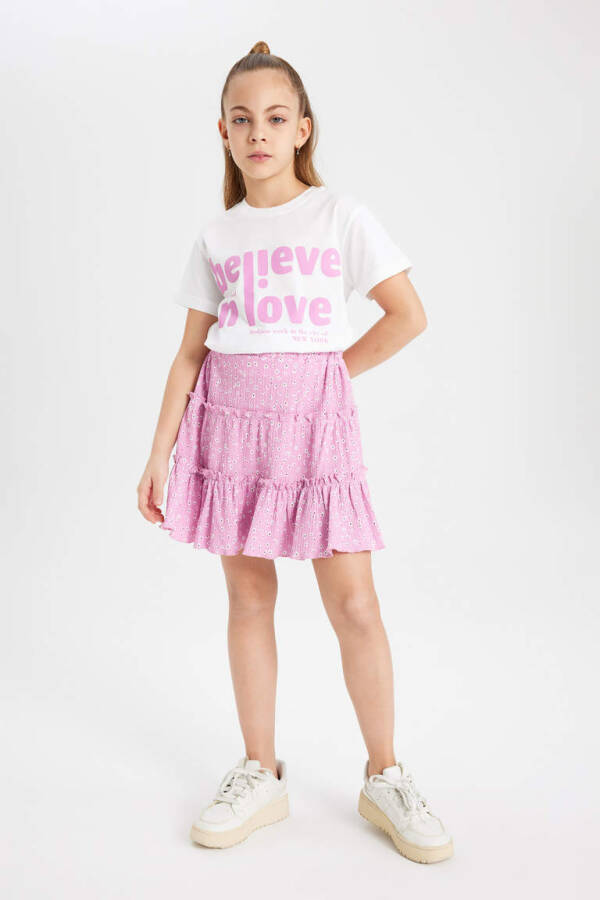 Pink Patterned Frilly Skirt for Girls - 4