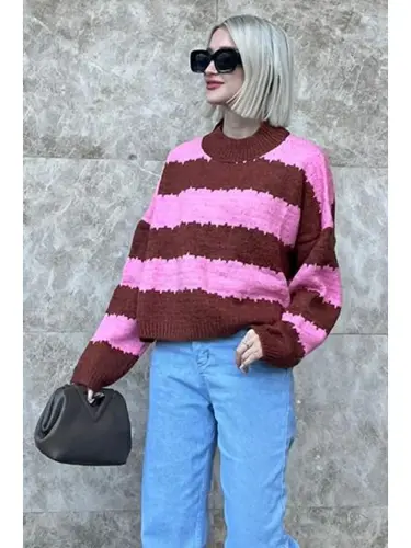 Pink Patterned Oversized Sweater MG1205 - 1