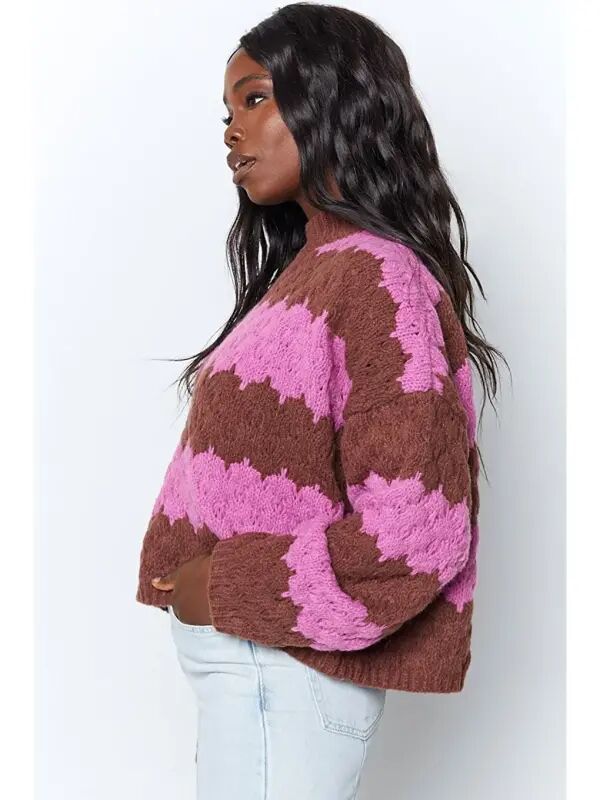 Pink Patterned Oversized Sweater MG1205 - 1