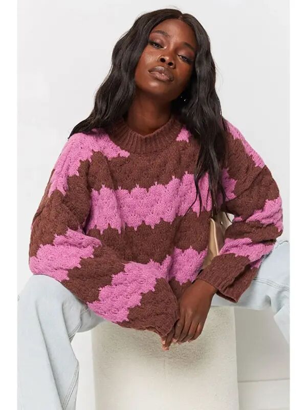Pink Patterned Oversized Sweater MG1205 - 10
