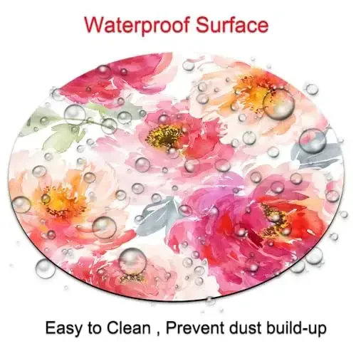 Pink Peony Flower Round Mousepad, Personalized Custom Design Mouse Pads，Cute Waterproof Circular Non-Slip Rubber Base Small Mouse Pad， Mousepad for Laptop Computers - 4
