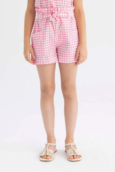 Pink Plaid Paperbag Shorts for Girls - 5