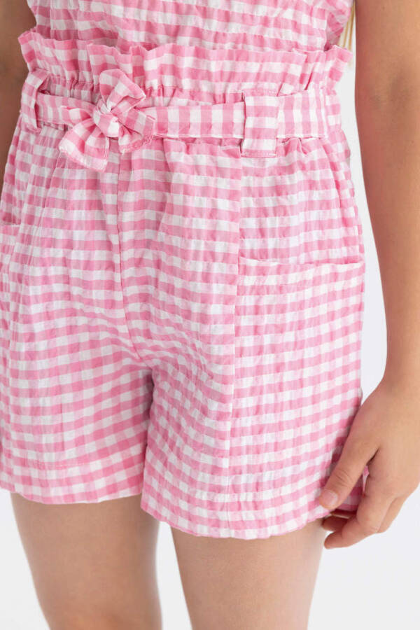 Pink Plaid Paperbag Shorts for Girls - 6