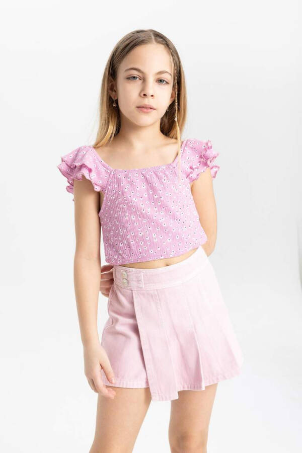 Pink Pleated Gabardine Shorts Skirt for Girls - 6