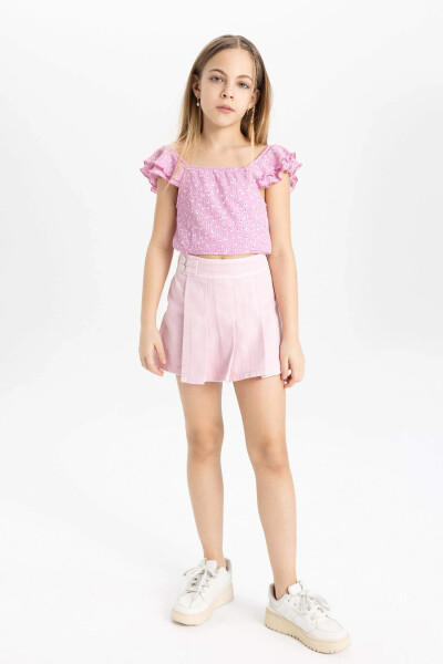 Pink Pleated Gabardine Shorts Skirt for Girls - 10