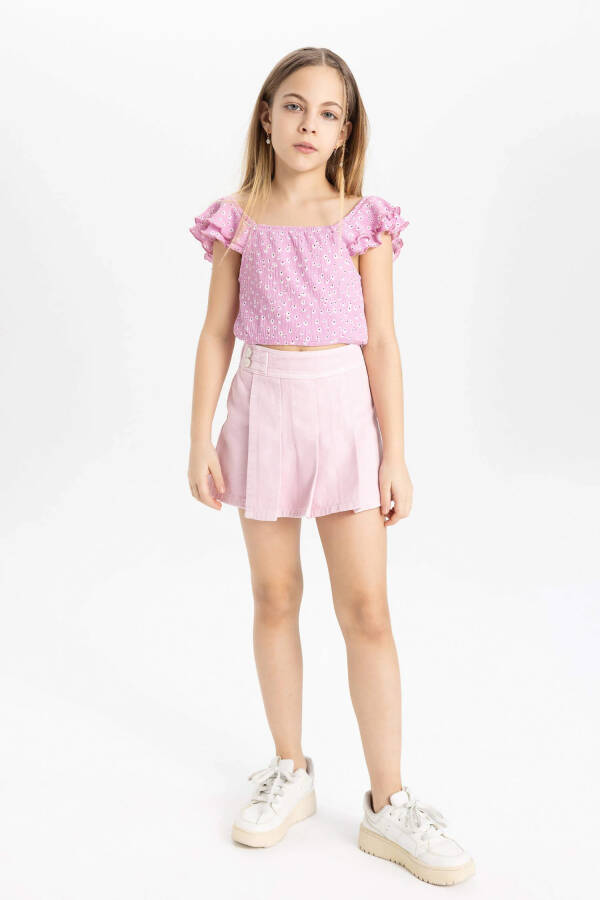 Pink Pleated Gabardine Shorts Skirt for Girls - 10