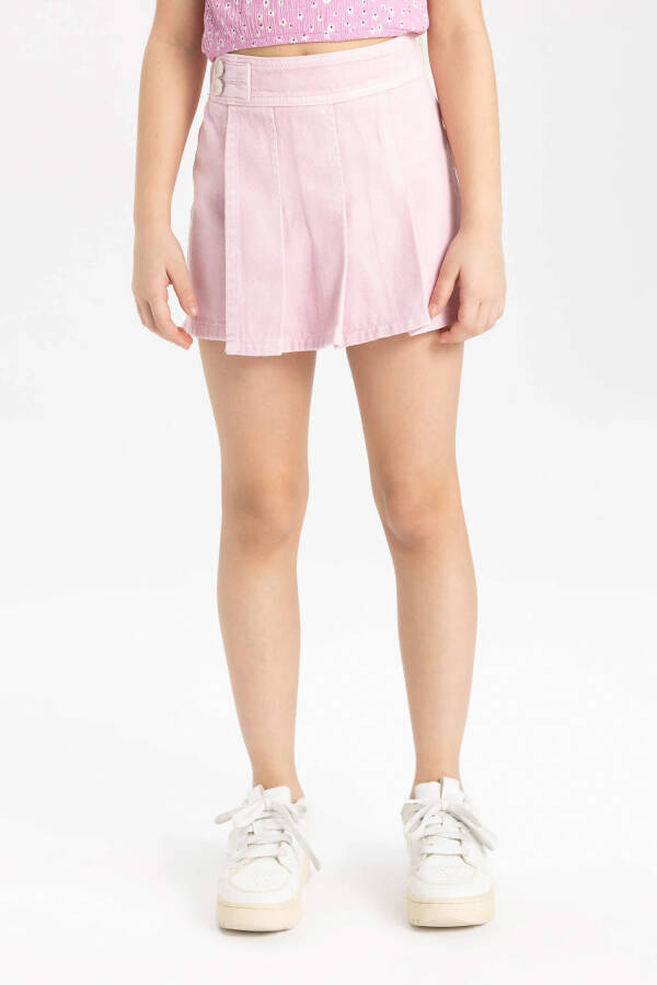 Pink Pleated Gabardine Shorts Skirt for Girls - 11