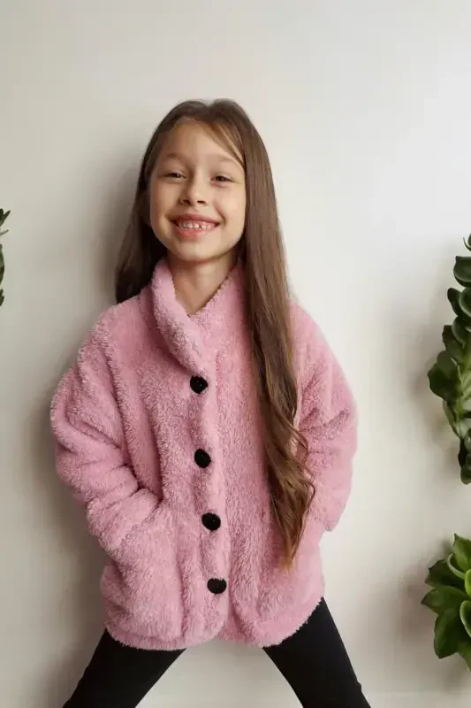 Pink Plush Jacket for Girls - Shop Based on Size Chart-Pink - QUB CLUB