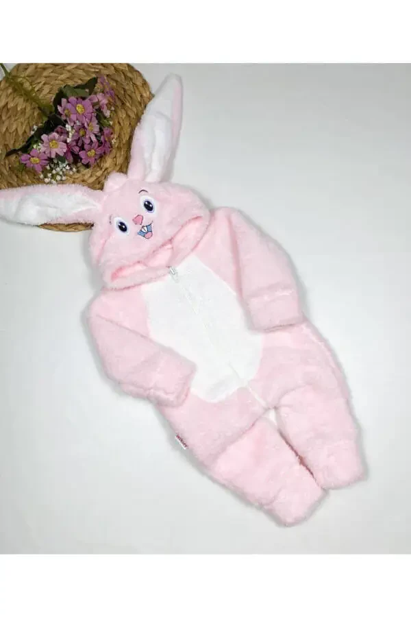 Pink Plush Welsoft Bunny Romper for Baby Girl - 1