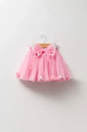 Pink Pom-Pom Tutu Skirt for Girls - 1