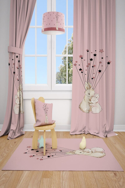 Pink Rabbits Children's and Baby Room Blackout Curtain 2 Panels - 1