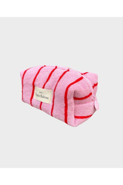 Pink Red Striped Towel Makeup Bag - 8