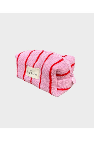 Pink Red Striped Towel Makeup Bag - 2