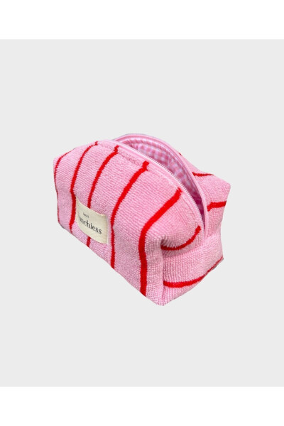 Pink Red Striped Towel Makeup Bag - 3