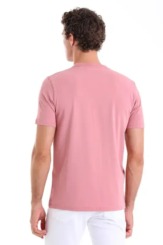 Pink Regular Fit Plain Cotton Crew Neck Knit T-Shirt-Pink - 6