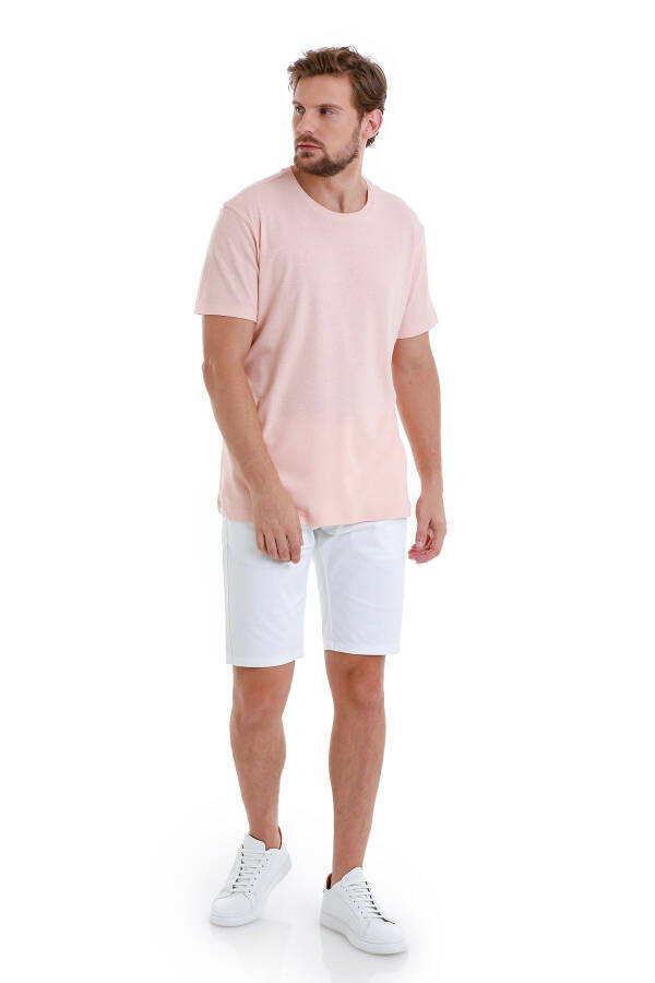 Pink Regular Fit Plain Crew Neck Linen T-Shirt-P - 2