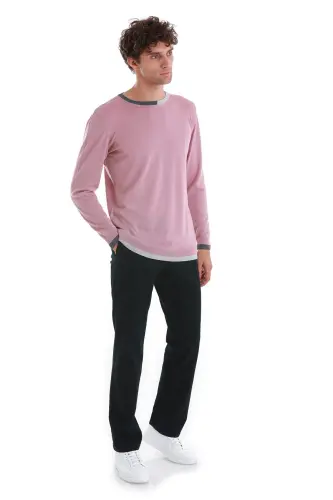 Pink Regular Fit Plain Crew Neck Wool Knitwear - HATEMOĞLU (1)