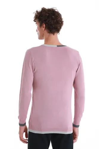 Pink Regular Fit Plain Crew Neck Wool Knitwear - 5