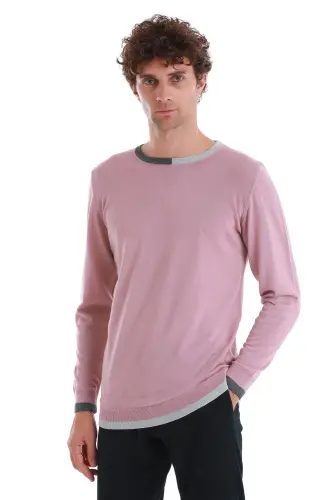Pink Regular Fit Plain Crew Neck Wool Knitwear - 6