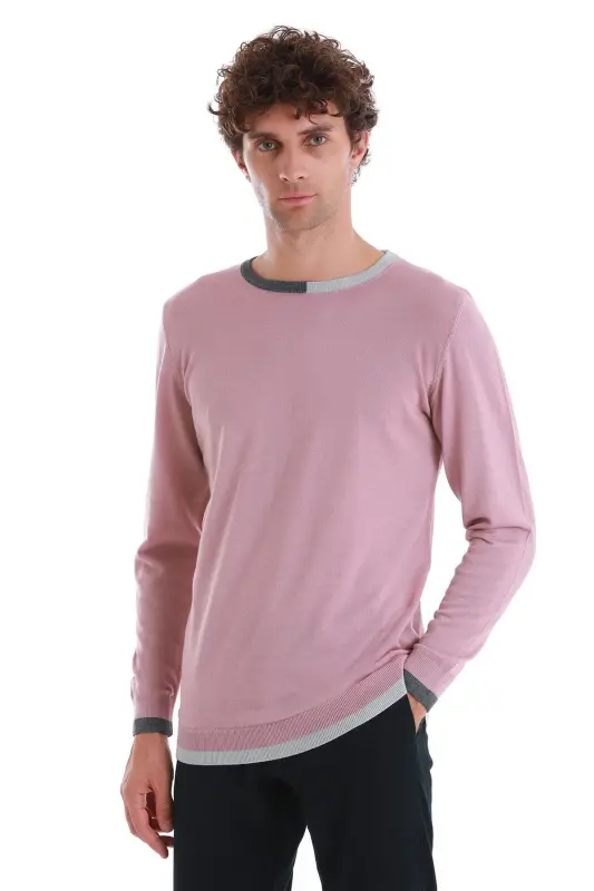 Pink Regular Fit Plain Crew Neck Wool Knitwear - 6