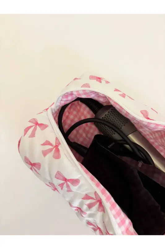 Pink Ribbon Hair Curler Straightener Bag Compatible for Airwrap Airstrait Large Travel Case-Pink Ribbon - 5