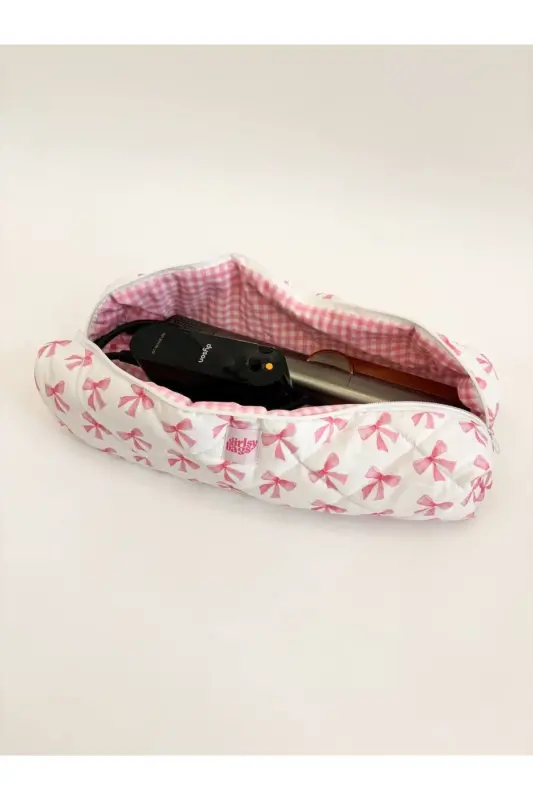 Pink Ribbon Hair Curler Straightener Bag Compatible for Airwrap Airstrait Large Travel Case-Pink Ribbon - 6