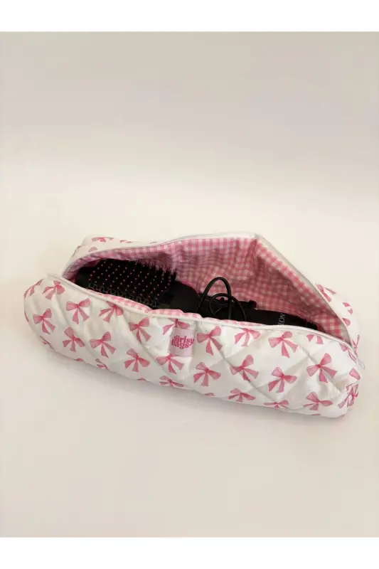 Pink Ribbon Hair Curler Straightener Bag Compatible for Airwrap Airstrait Large Travel Case-Pink Ribbon - 7