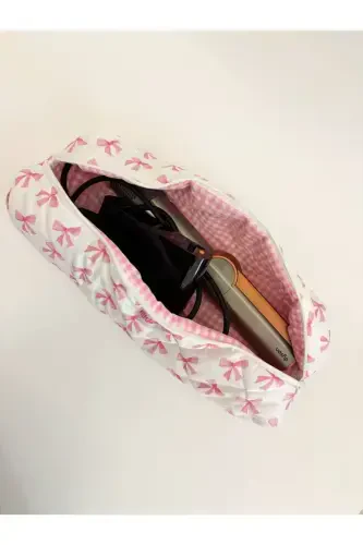 Pink Ribbon Hair Curler Straightener Bag Compatible for Airwrap Airstrait Large Travel Case-Pink Ribbon - GIRLSYBAGS (1)