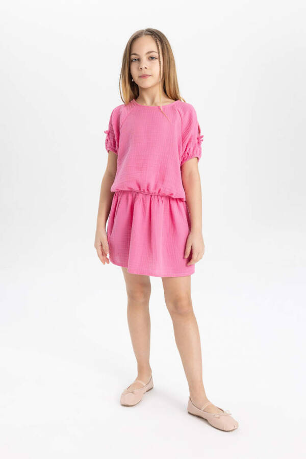 Pink Short Sleeve T-Shirt and Skirt 2-Piece Set for Girls - 2