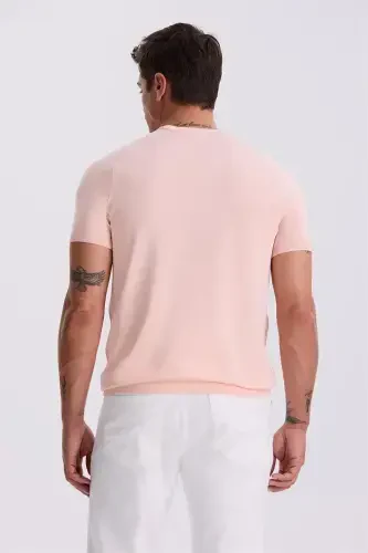 Pink Slim Fit Jersey Cycling Collar T-Shirt - 4