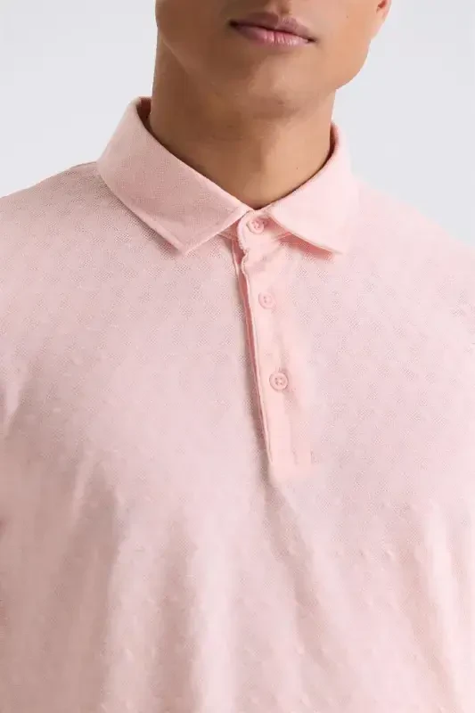 Pink Slim Fit Polo Collar T-Shirt - 3