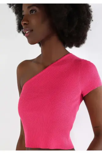 Pink, slim fit, strappy, short sleeve, women's crop top - 5