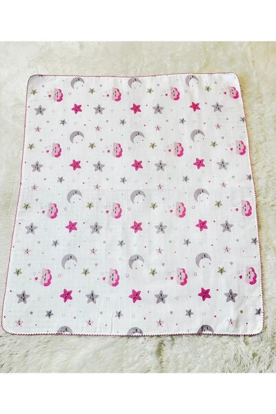 Pink Star Cloud Pattern Muslin Baby Swaddle Blanket - 3