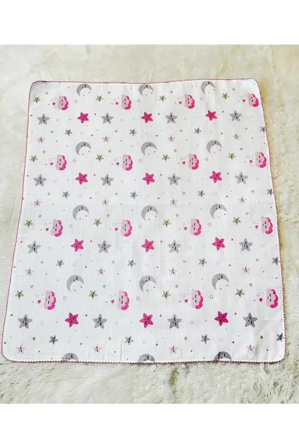 Pink Star Cloud Pattern Muslin Baby Swaddle Blanket - 3