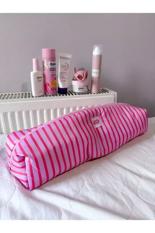 Pink Striped Hair Curler Straightener Bag Waterproof Airwrap Airstrait Compatible Travel Case-Pink Striped - 4