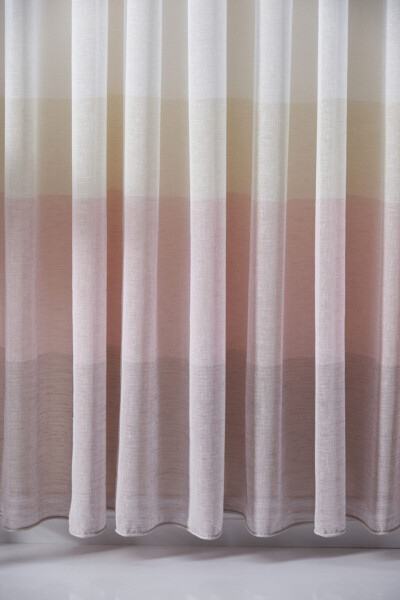 Pink Striped Linen Look Kids Room Voile Curtain Melon - Non-Pleated - Frilled Extra-long - 3