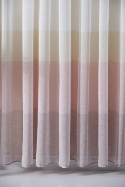 Pink Striped Linen Look Kids Room Voile Curtain Melon - Non-Pleated - Frilled Extra-long - 9