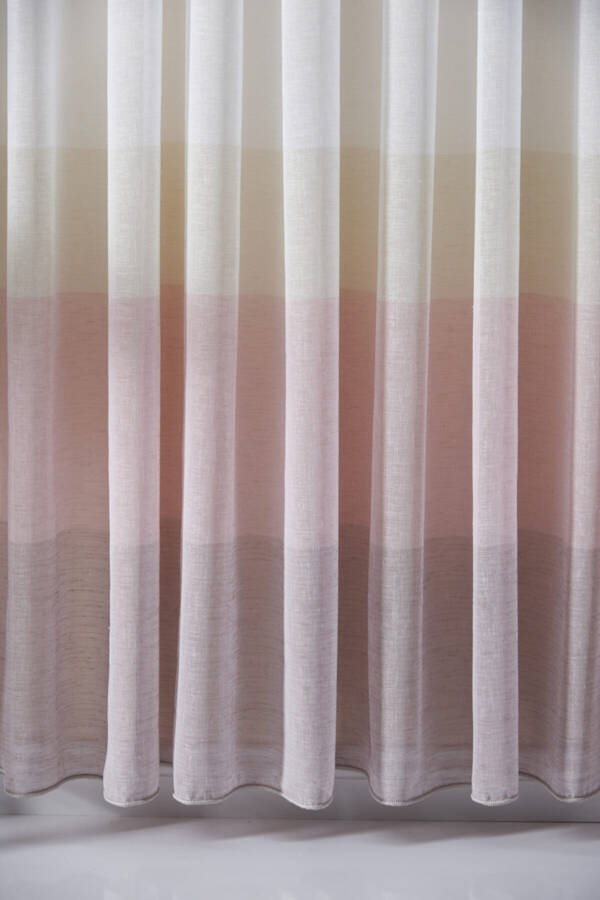 Pink Striped Linen Look Kids Room Voile Curtain Melon - Non-Pleated - Frilled Extra-long - 9