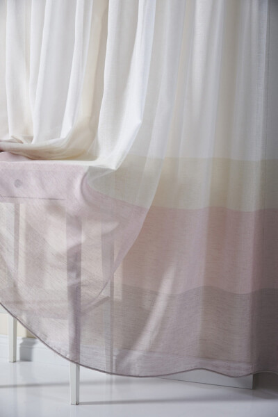 Pink Striped Linen Look Kids Room Voile Curtain Melon - Non-Pleated - Frilled Extra-long - 10