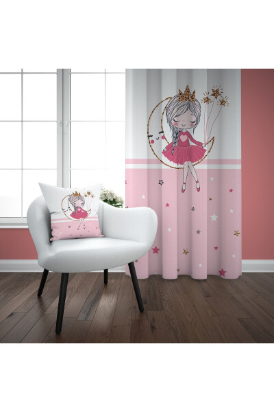 Pink Striped Moon Girl's Room Single-Panel Blackout Curtain Ef5019 - 1