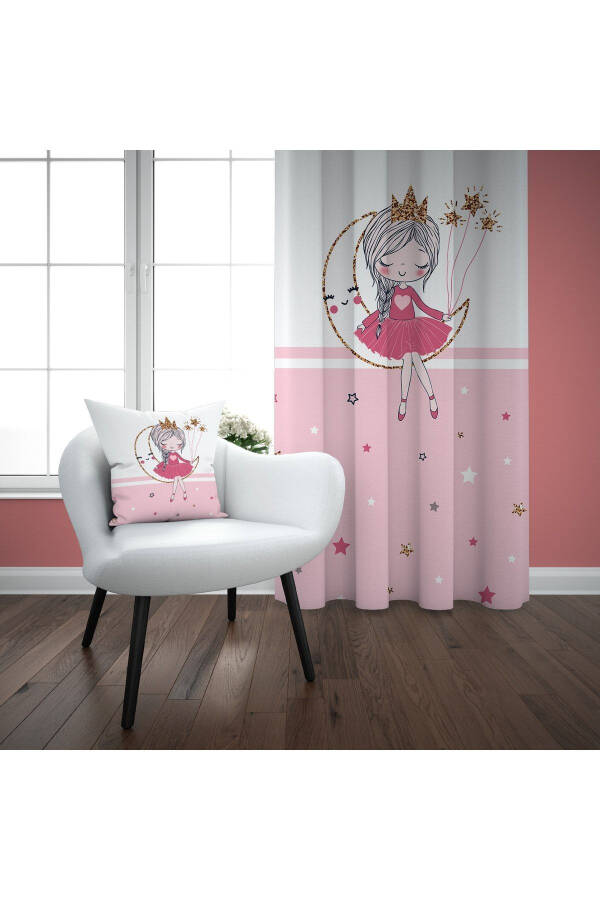 Pink Striped Moon Girl's Room Single-Panel Blackout Curtain Ef5019 - 1