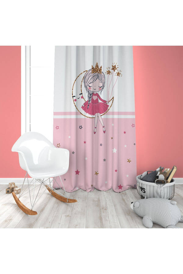 Pink Striped Moon Girl's Room Single-Panel Blackout Curtain Ef5019 - 2