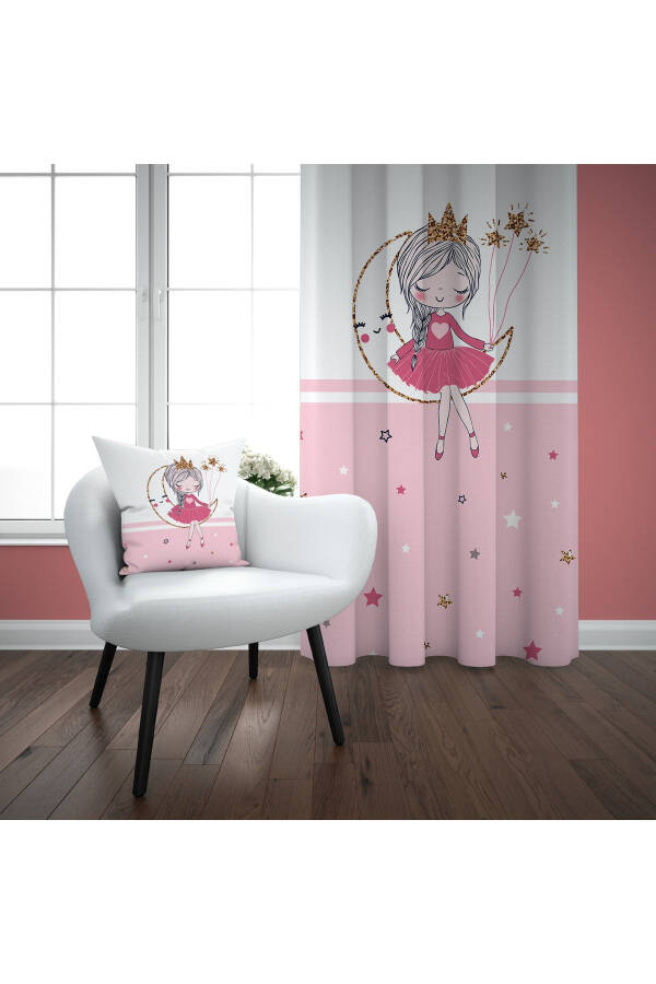 Pink Striped Moon Girl's Room Single-Panel Blackout Curtain Ef5019 - 3