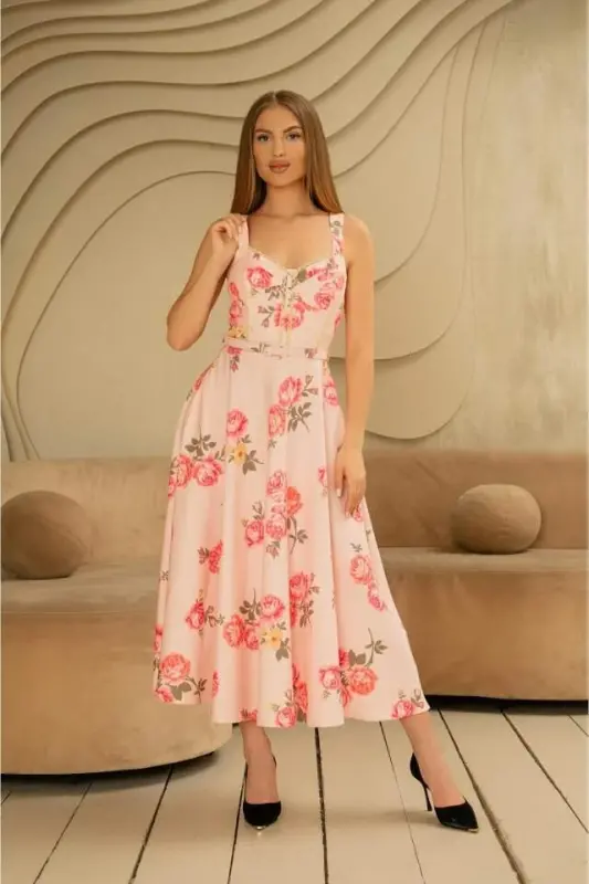 Pink Thin Belt Detailed Dress - 1