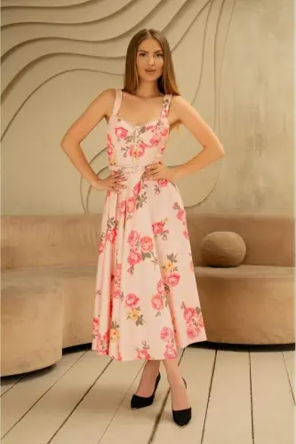Pink Thin Belt Detailed Dress - BÜYÜKBEDENIZ (1)