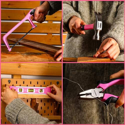 Pink Tool Kit Box Drill Set: DEKOPRO Home Mechanic Toolbox with 12V Power Cordless Drill Hand Repair Tools Sets Combo Kits Storage Organizer Drawer Case for Women - 6