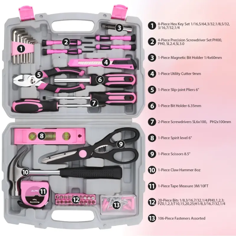 Pink Tool Set, 149-Piece Basic Home Repair Kit - Small Tool Kit for Women, Ideal for Home and Office - 2
