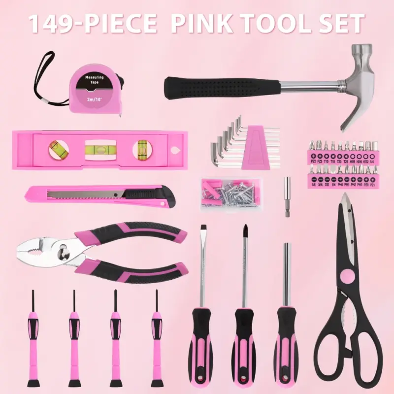 Pink Tool Set, 149-Piece Basic Home Repair Kit - Small Tool Kit for Women, Ideal for Home and Office - 7