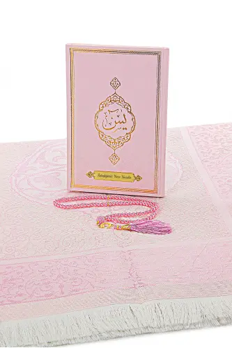 Pink Trousseau Prayer Rug Set Suitable for Bride Dowry Religious Gift Personalized Yasin Book-Pink - 4