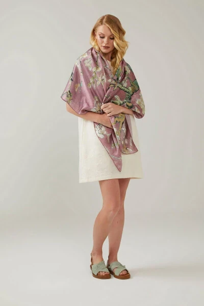 Pink Van Gogh Almond Blossoms 140x140 Square New Spring Summer Collection 100% Satin Silk Scarf - 3